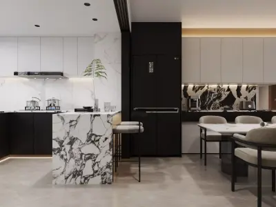 Modern living room dining room interior scenes 216 3D model