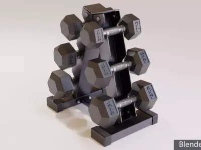 Hex Dumbbells Set with vertical stand 3D model
