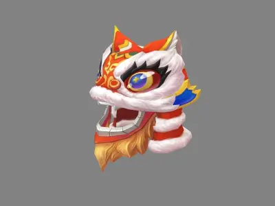Cartoon lion dance head set  Low-poly 3D model