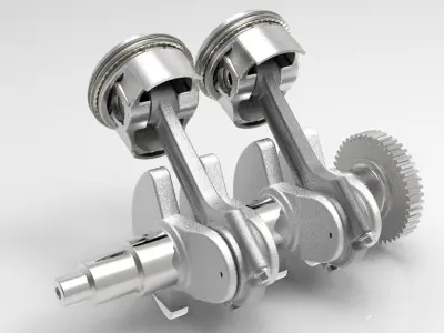 TwinAir Engine Crankshaft and Pistons 3D model