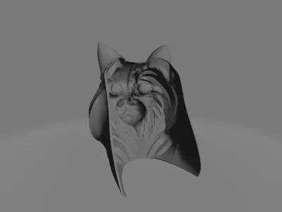 Stylized Split Cat Head   Sculpture  Mask  Ring Set 3D print model