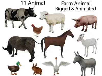 11 Farm - Domestic Animal Models Pack Low-poly  Low-poly 3D model