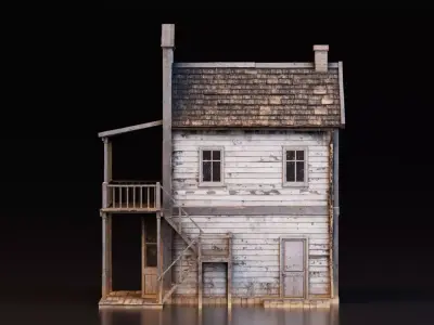 Old Western Wooden House Low-poly 3D model