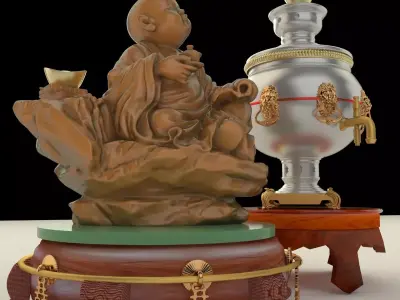 Chinese gold ingot and tea pot 3D model