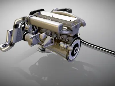 Engine Inline 6 cylinders Animated  Low-poly 3D model