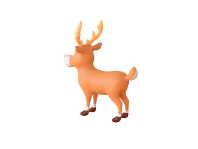 Cartoon Reindeer 3 Cute  Low-poly 3D model