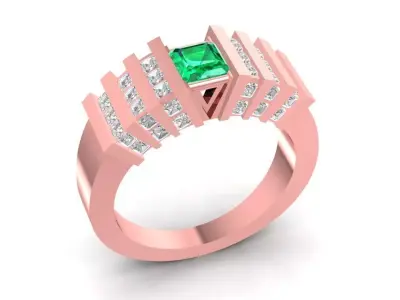 Luxury rose gold ring with diamond and emeral 1997 3D print model
