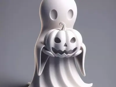 Minimal Halloween Ghost with Pumpkin Head 3D print model