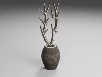 Vase Game Ready with branches Low-poly 3D model