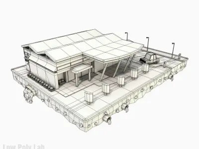 Cartoon City Block Supermarket Low-poly 3D model