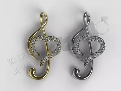 Cute Luxury little music note pendant heart with gems  3d model 3D print model