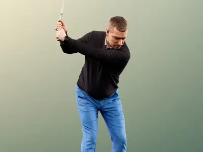 Steve 11780 - Golfer Swinging At The Ball With Golfbag 3D model