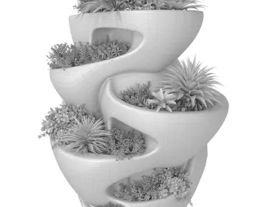 Sculptural garden planter vase urn plants flowers greening 3D model