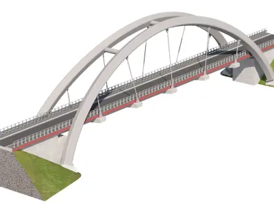 cable-stayed suspension bridge with arch structure 3D model