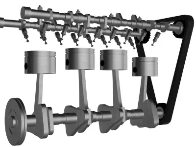 PISTONS TIMING BELT CAMSHAFT CRANKSHAFT SPARK PLUGS 3D model