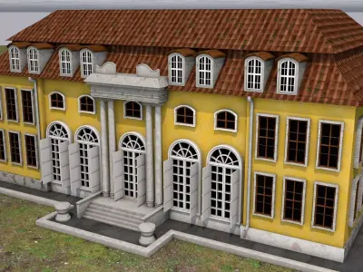 Building house on grassy field Low-poly 3D model