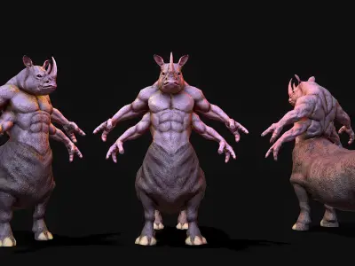 Warrior Rhino Low-poly 3D model