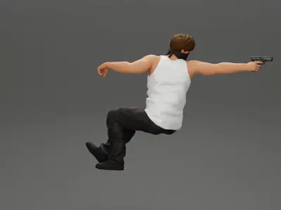 A masked gangster man riding in a car and holding a gun 3D print model