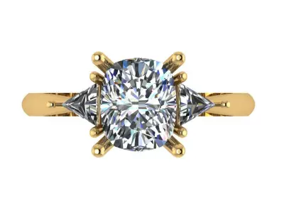 Three-Stone cushion ring with triangle stones on the side 3D print model