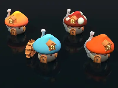 Mushroom House Pack Low-poly 3D model