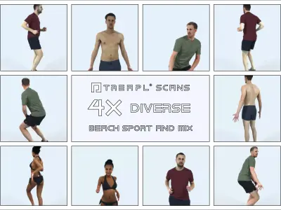 QAG07 4X Sports Beach Running Jogging Man Woman 001 Low-poly 3D model