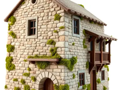 Rustic Stone House with Moss Details Model Pack Low-poly 3D model