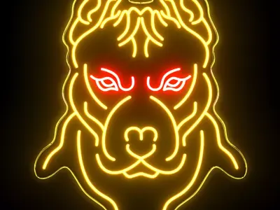 Pitbull Face Neon Sign 3D model