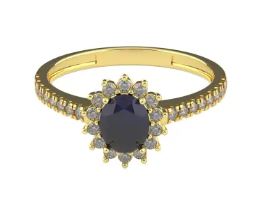 3D printed rosette ring in 18k gold with sapphire and diamond 3D print model