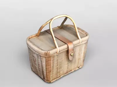 Realistic Wicker Picnic Basket 3D Model 3D model