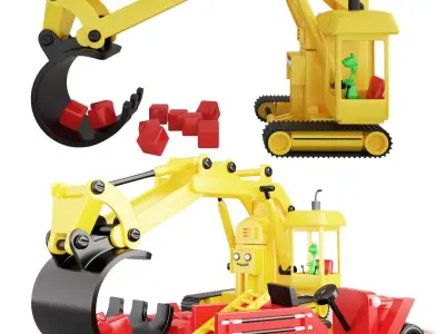 cartoy toy excavator with blocks 3D model