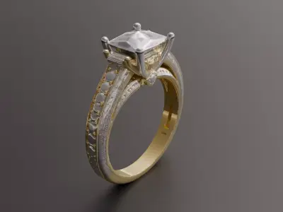 Luxury Diamond Engagement Ring 3D Model Gold  Diamond Jewelry  Low-poly 3D model