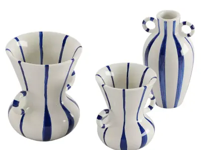  Wide mouth ceramic striped vase 3D model