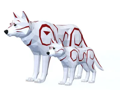 LowPoly Wolves pack Low-poly 3D model