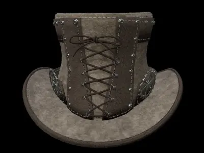 Steampunk hat low poly 6 texture options and high poly Low-poly 3D model