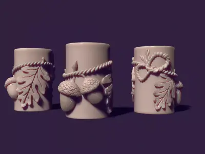 Autumn candle with acorns and leaves 3D print model