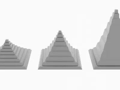 Curved Staired Pyramid - 3 Shapes Low-poly 3D model