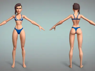 Cartoon female character Meg base mesh game ready Low-poly 3D model