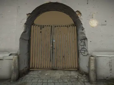 Facade Of A Tenement House With A Steel Gate 3D model