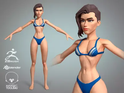 Cartoon female character Meg base mesh game ready Low-poly 3D model