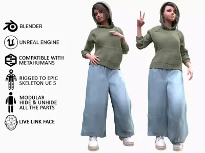 Woman - Casual Outfit 9 - Modular - Rigged Low-poly 3D model