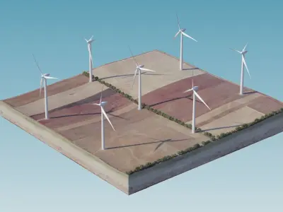 Wind Generators on a Relief Island 3D model