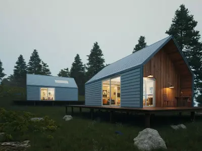 Modern Wooden Cabin House in Forest Exterior 3D Model Low-poly 3D model