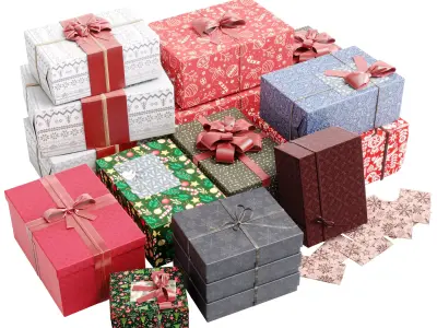 Christmas Gifts Set with Snowman and Santa Claus 07 3D model