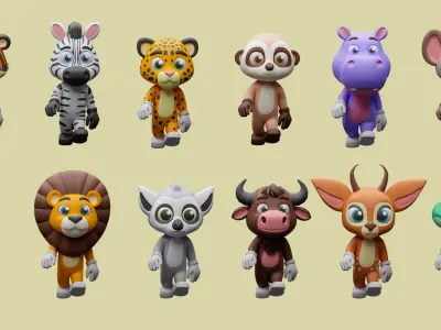 Cartoon character animals 2 01 Low-poly 3D model