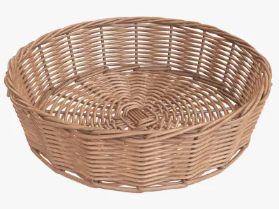 Wicker basket round light brown 3D model