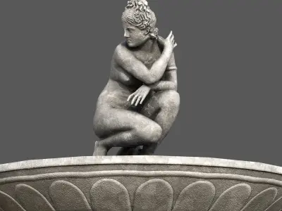 Classical Fountain with Crouching Venus Statue Low-poly 3D model