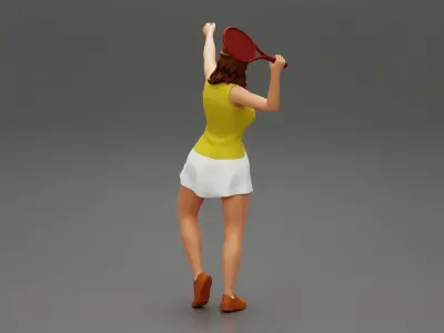 Woman playing tennis giving service throwing ball 3D print model