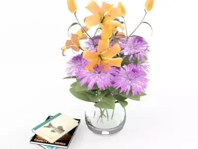Flower and Books 3D model