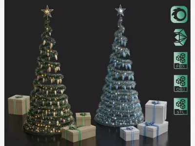 Decorated Spiral Christmas tree with gifts boxes set  3D model