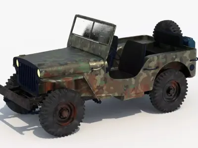 4K Old Jeep Low-poly 3D model